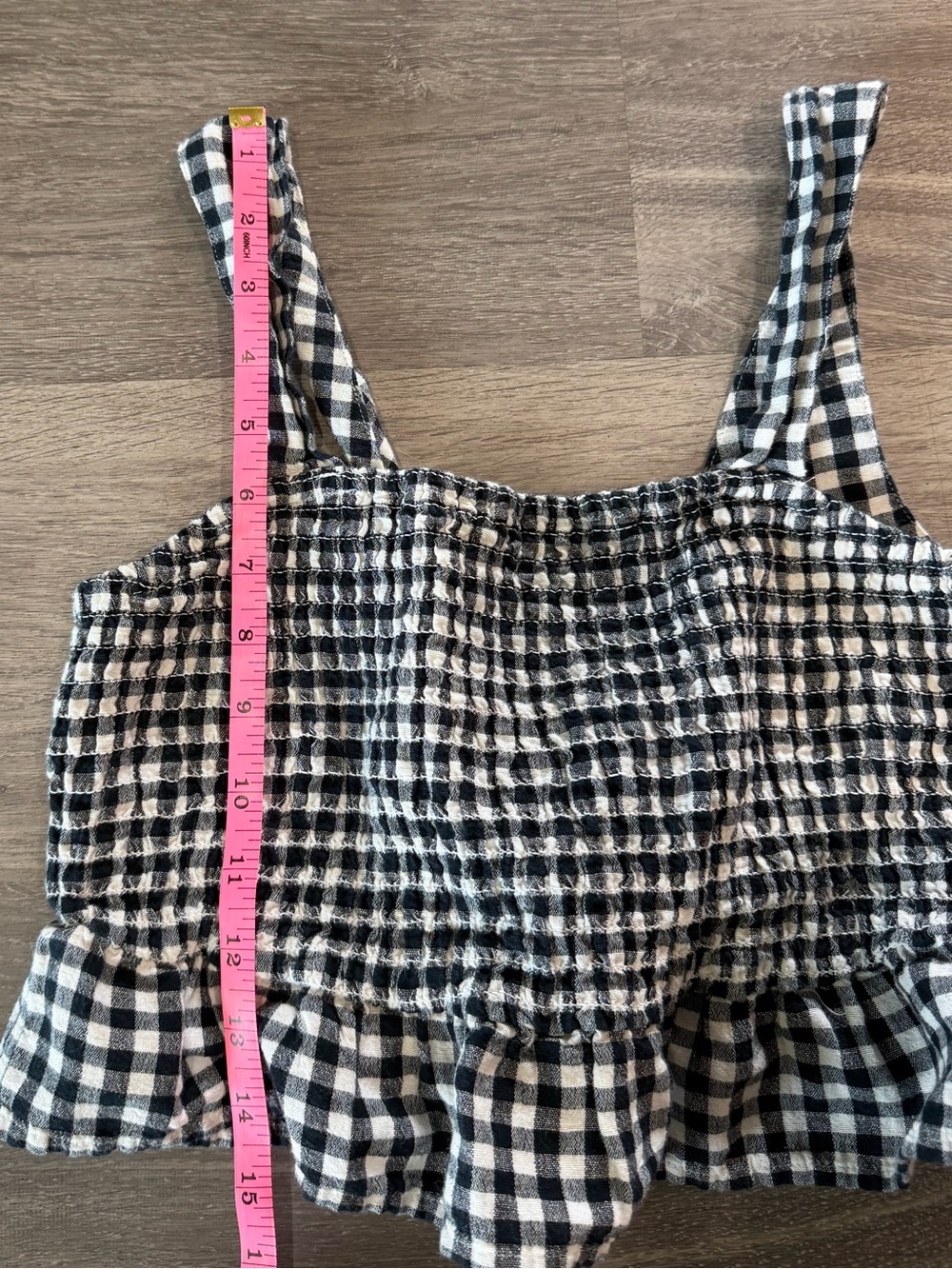 American Eagle Gingham Smocked Tie-Back Crop Top Ruffle Hem Linen Blend Small - Picture 8 of 9